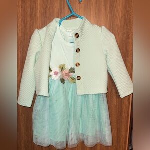 Mint Green Floral Easter Kids Dress with Jacket